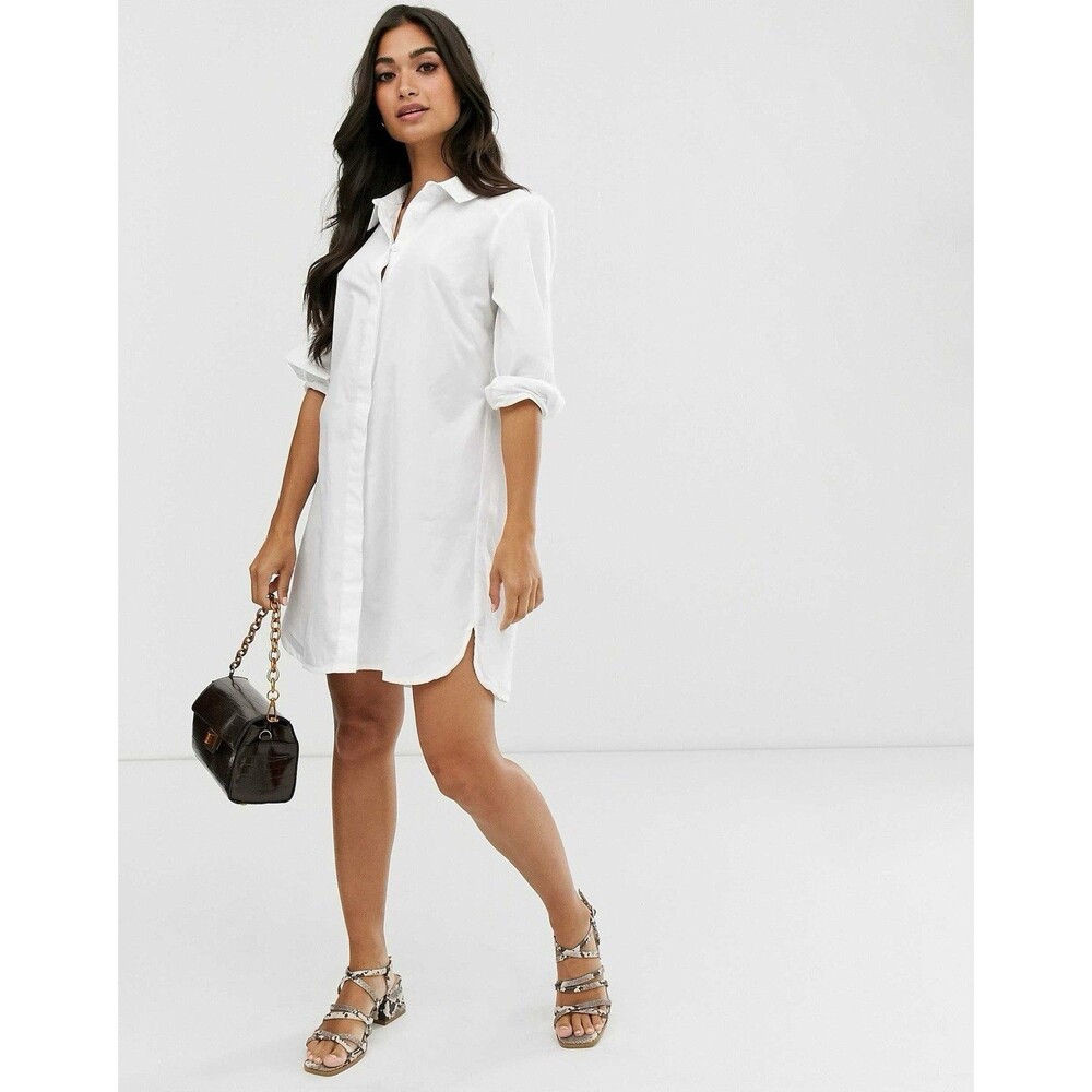 ASOS DESIGN Petite cotton mini shirt dress in white Size 4 Petite NWT